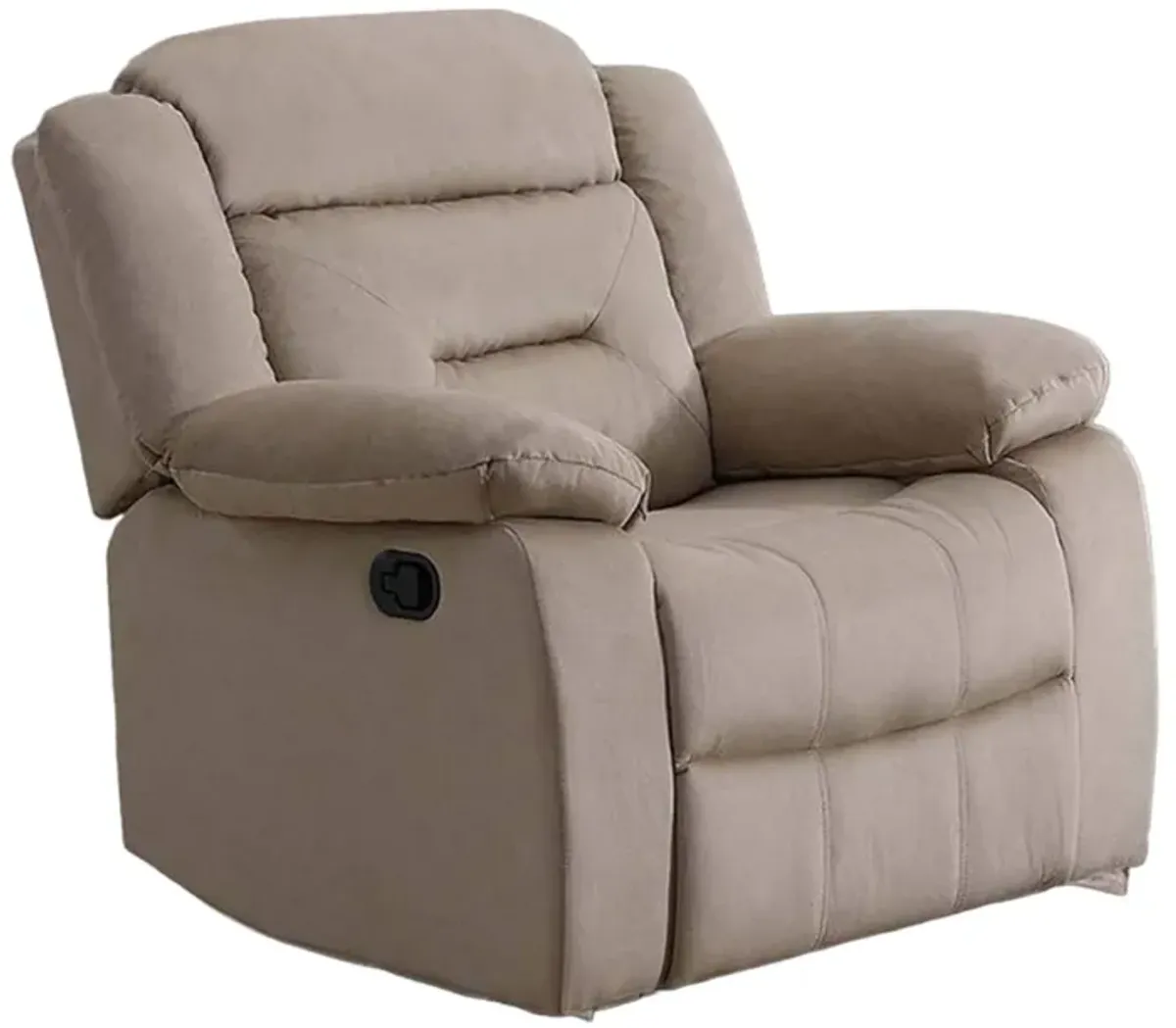 Niko Manual Recliner Chair, Plush Tufted Beige Velvet, Solid Wood - Benzara