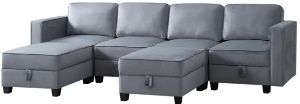 116" Square Arm Sectional Sofa Dark Gray Velvet