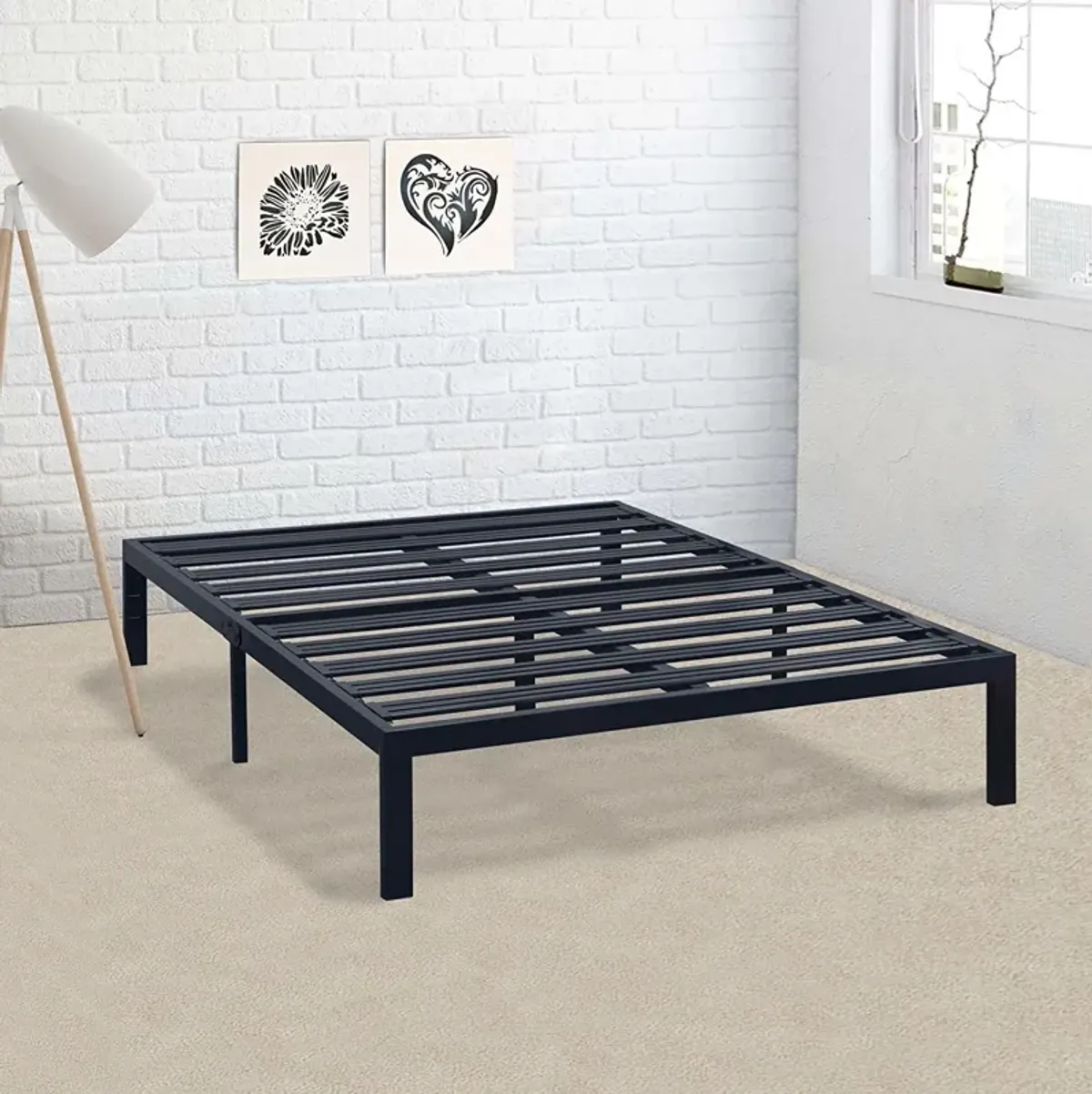 Hivvago California King Metal Platform Bed Frame with Heavy Duty Slats