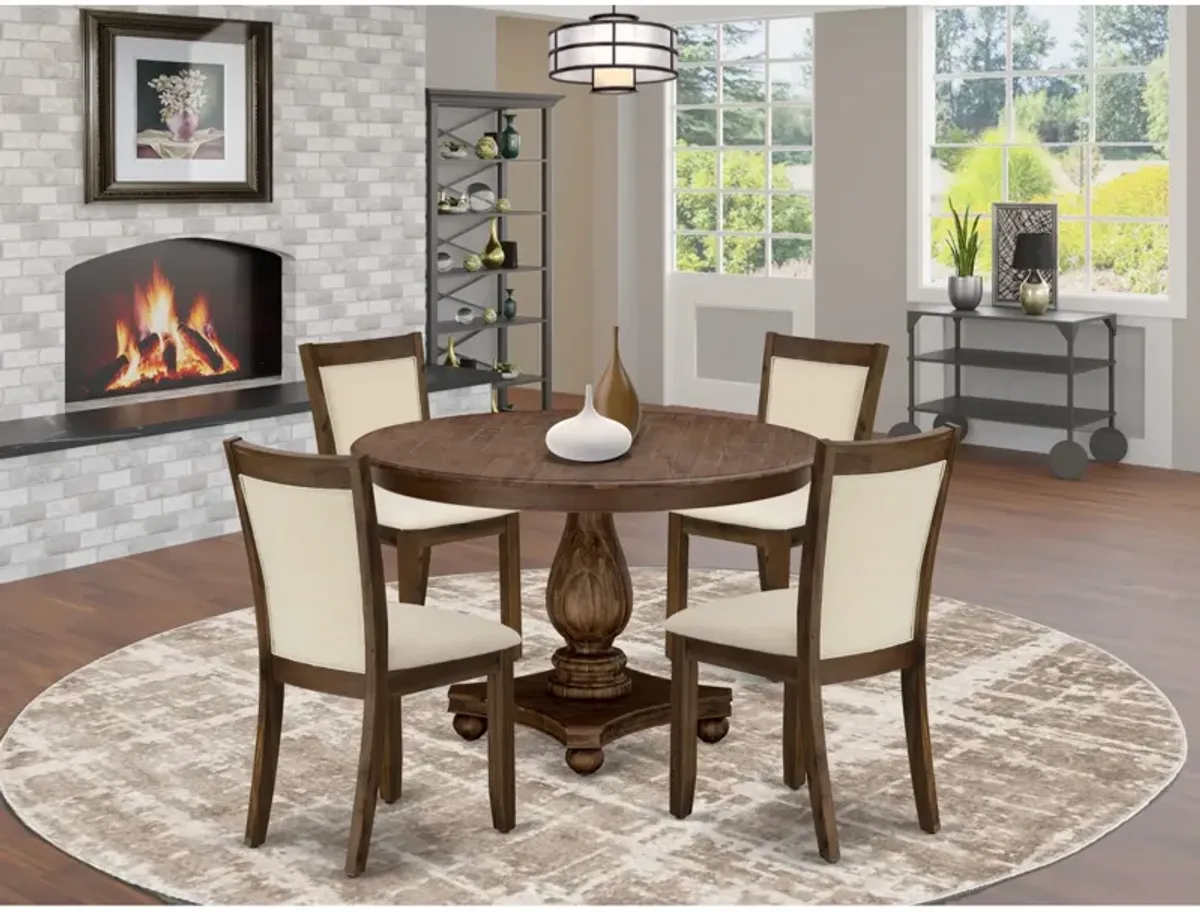 East West Furniture East West Furniture F2MZ5-NN-32 5-Pcs Dining Room Table Set - A Wood Dining Table and 4 Light Beige Linen Fabric Dining Room Chairs with Stylish High Back (Sand Blasting Antique Walnut Finish)