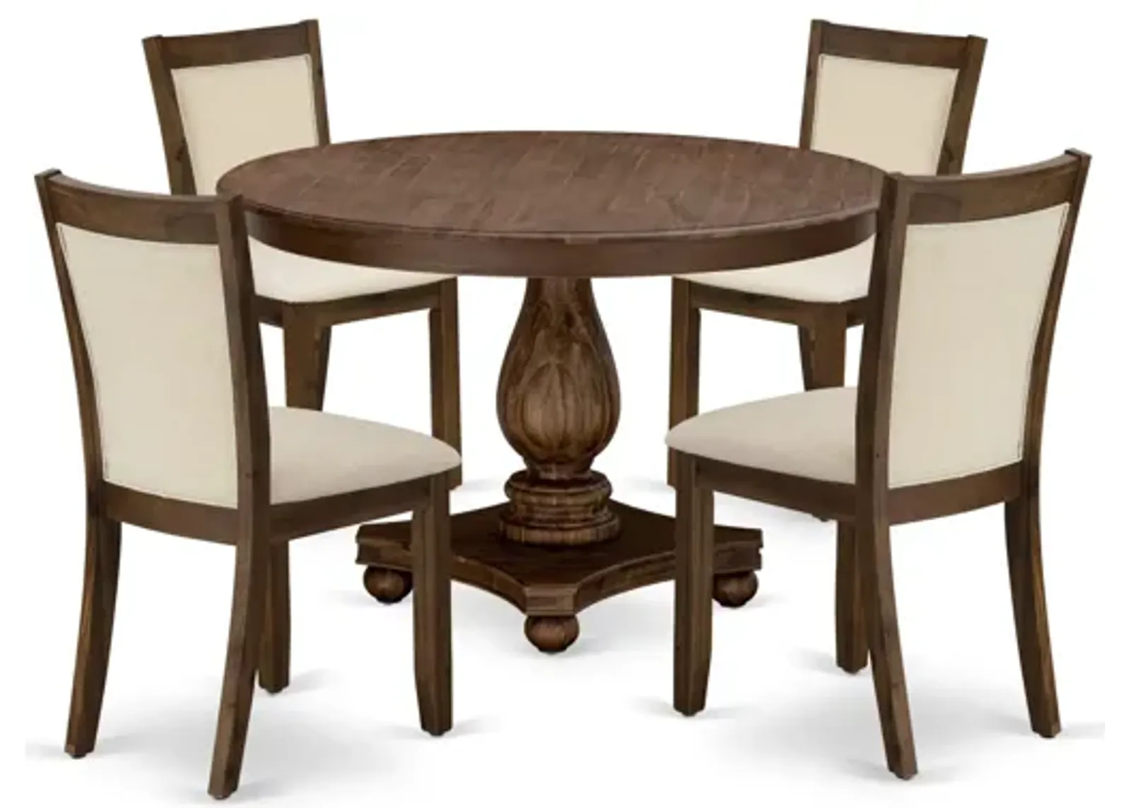 East West Furniture East West Furniture F2MZ5-NN-32 5-Pcs Dining Room Table Set - A Wood Dining Table and 4 Light Beige Linen Fabric Dining Room Chairs with Stylish High Back (Sand Blasting Antique Walnut Finish)