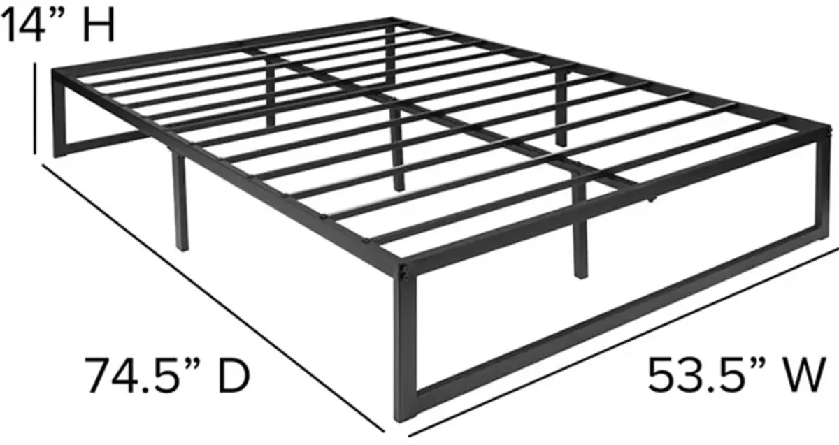 Full Size 14 Inch High Heavy Duty Black Metal Platform Bed Frame