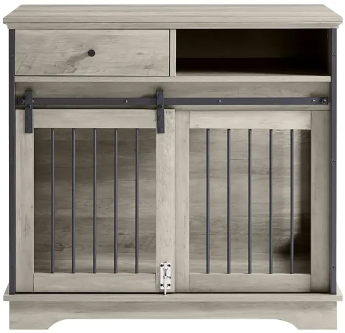 Sliding Door Dog Crate With Drawers. Grey, 35.43" W X 23.62" D X 33.46"