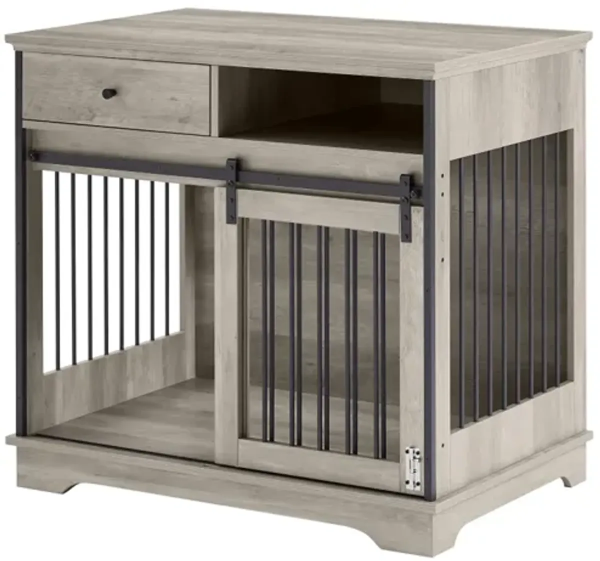 Sliding Door Dog Crate With Drawers. Grey, 35.43" W X 23.62" D X 33.46"