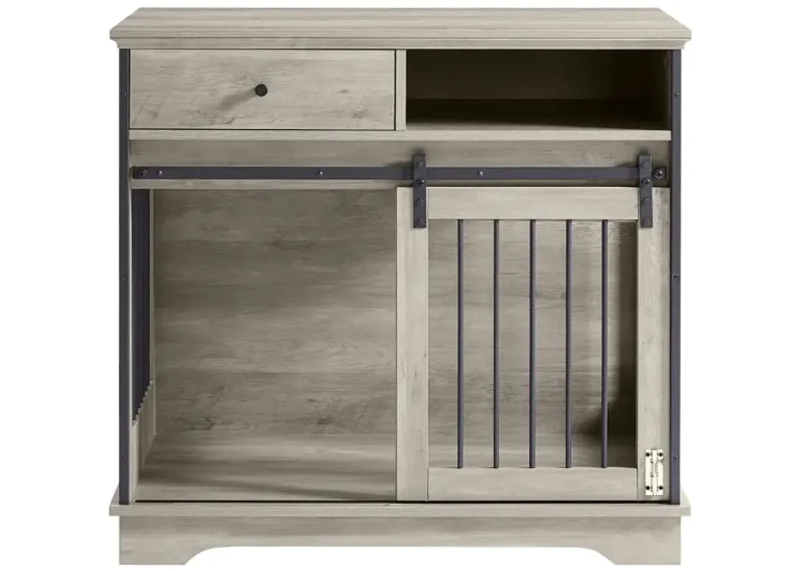 Sliding Door Dog Crate With Drawers. Grey, 35.43" W X 23.62" D X 33.46"