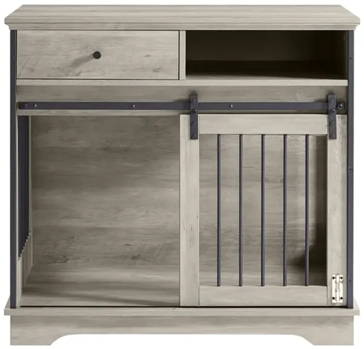 Sliding Door Dog Crate With Drawers. Grey, 35.43" W X 23.62" D X 33.46"