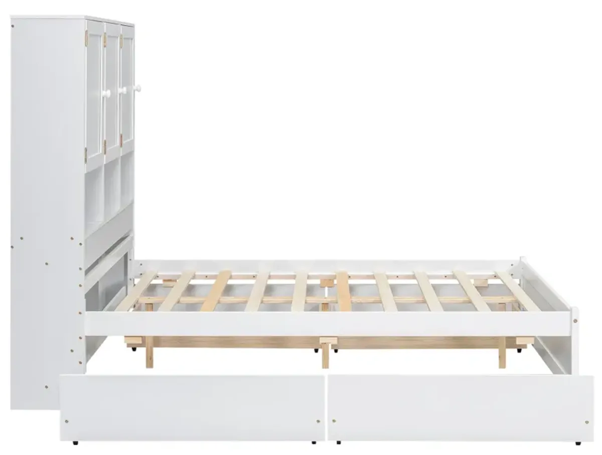 Merax Platform Bed with Storage Headboard and 4 Drawers