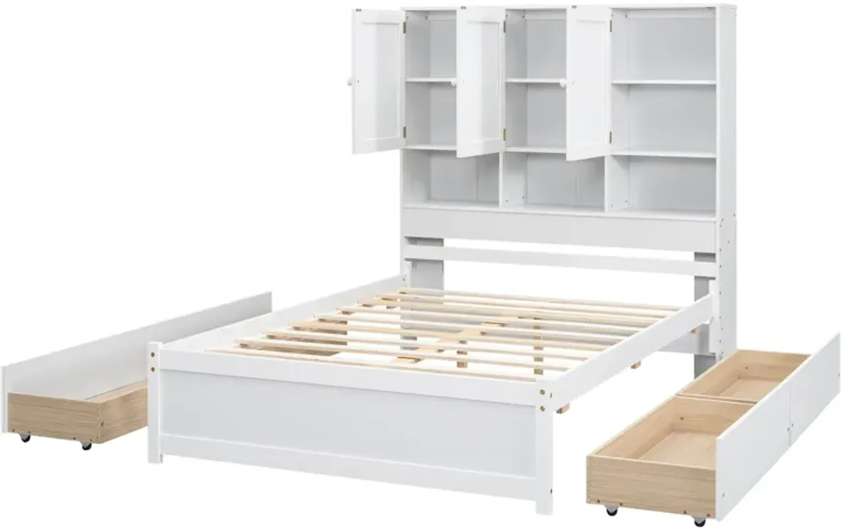 Merax Platform Bed with Storage Headboard and 4 Drawers