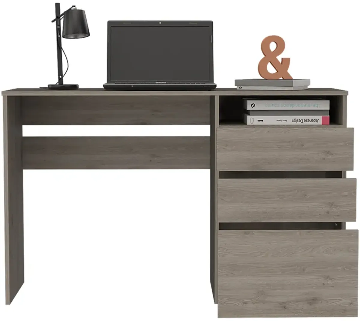 DEPOT E-SHOP Kenai 3 Drawers Computer Desk, One Shelf, Light Gray