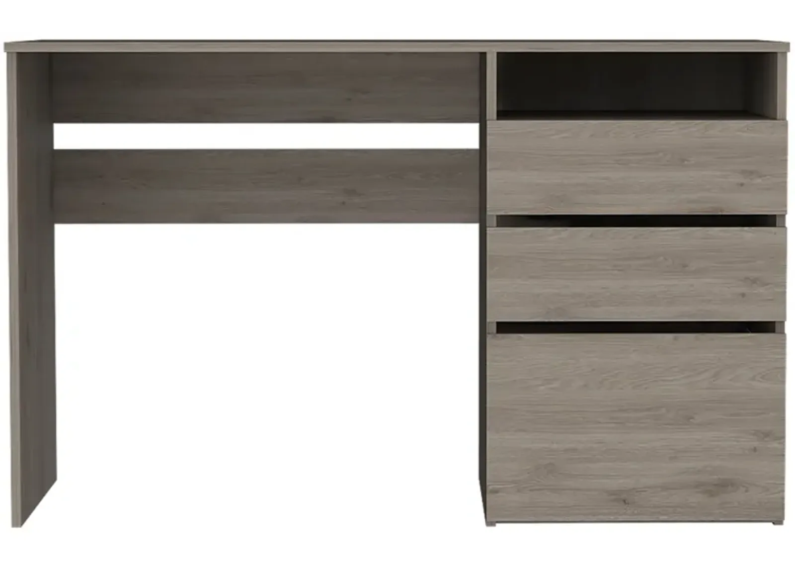 DEPOT E-SHOP Kenai 3 Drawers Computer Desk, One Shelf, Light Gray