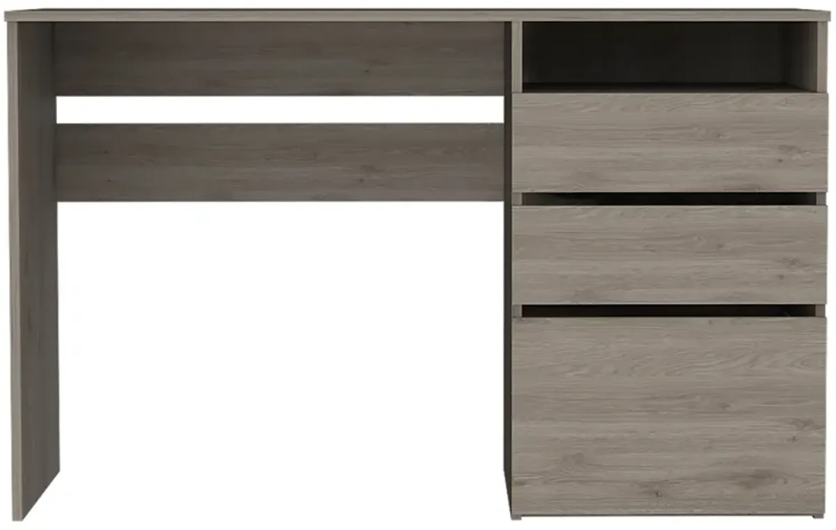 DEPOT E-SHOP Kenai 3 Drawers Computer Desk, One Shelf, Light Gray