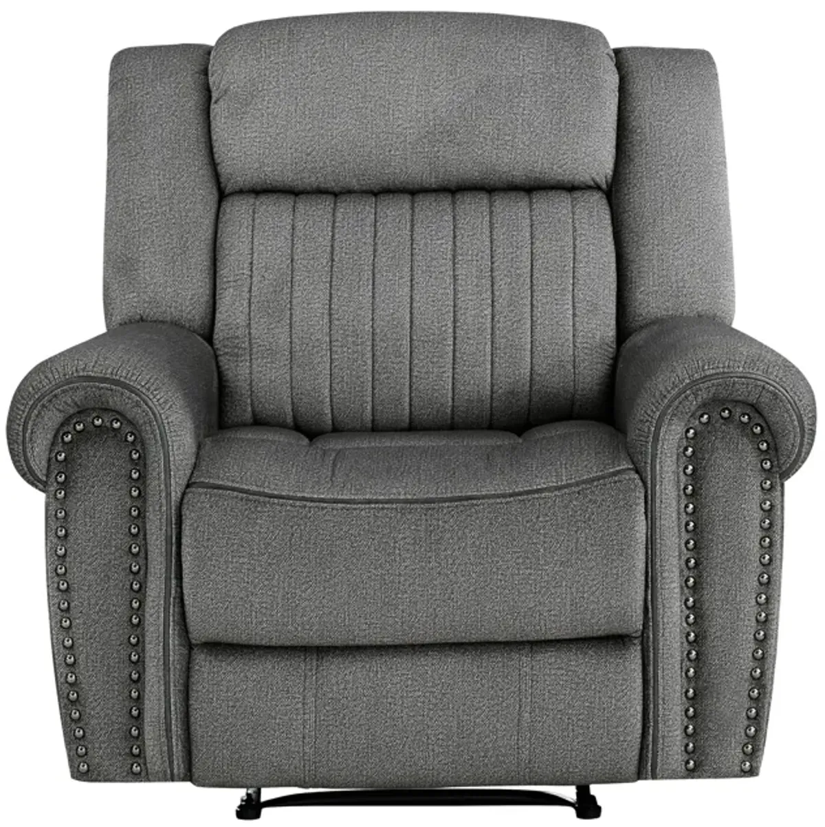 Ben 38 Inch Manual Recliner Chair, Gray Microfiber, Plush Foam, Solid Wood - Benzara