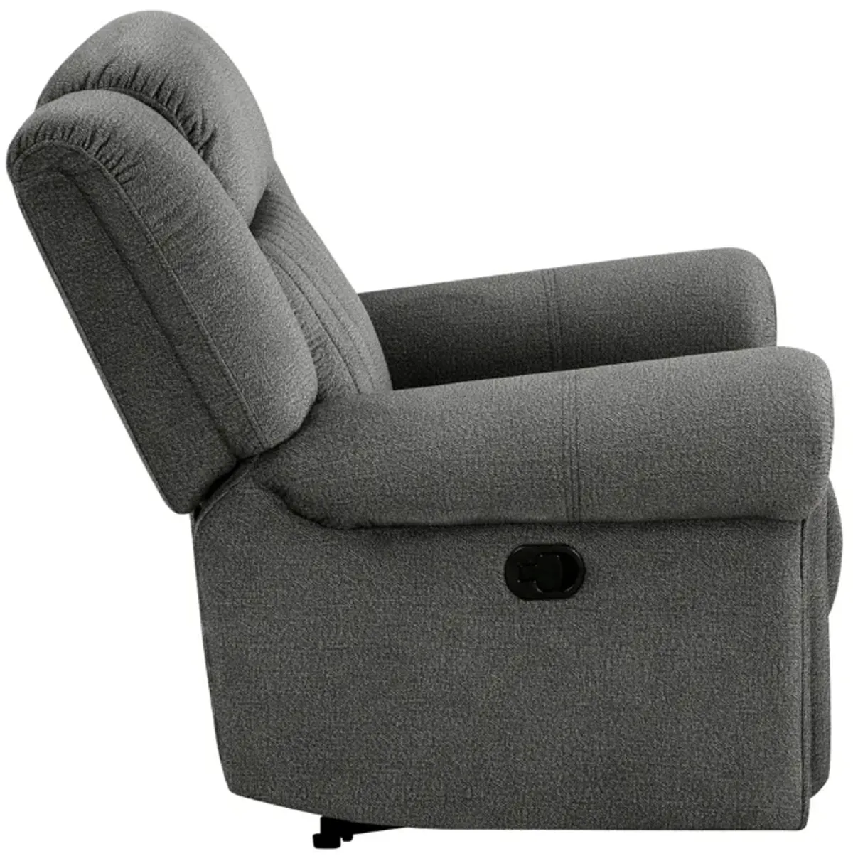 Ben 38 Inch Manual Recliner Chair, Gray Microfiber, Plush Foam, Solid Wood - Benzara