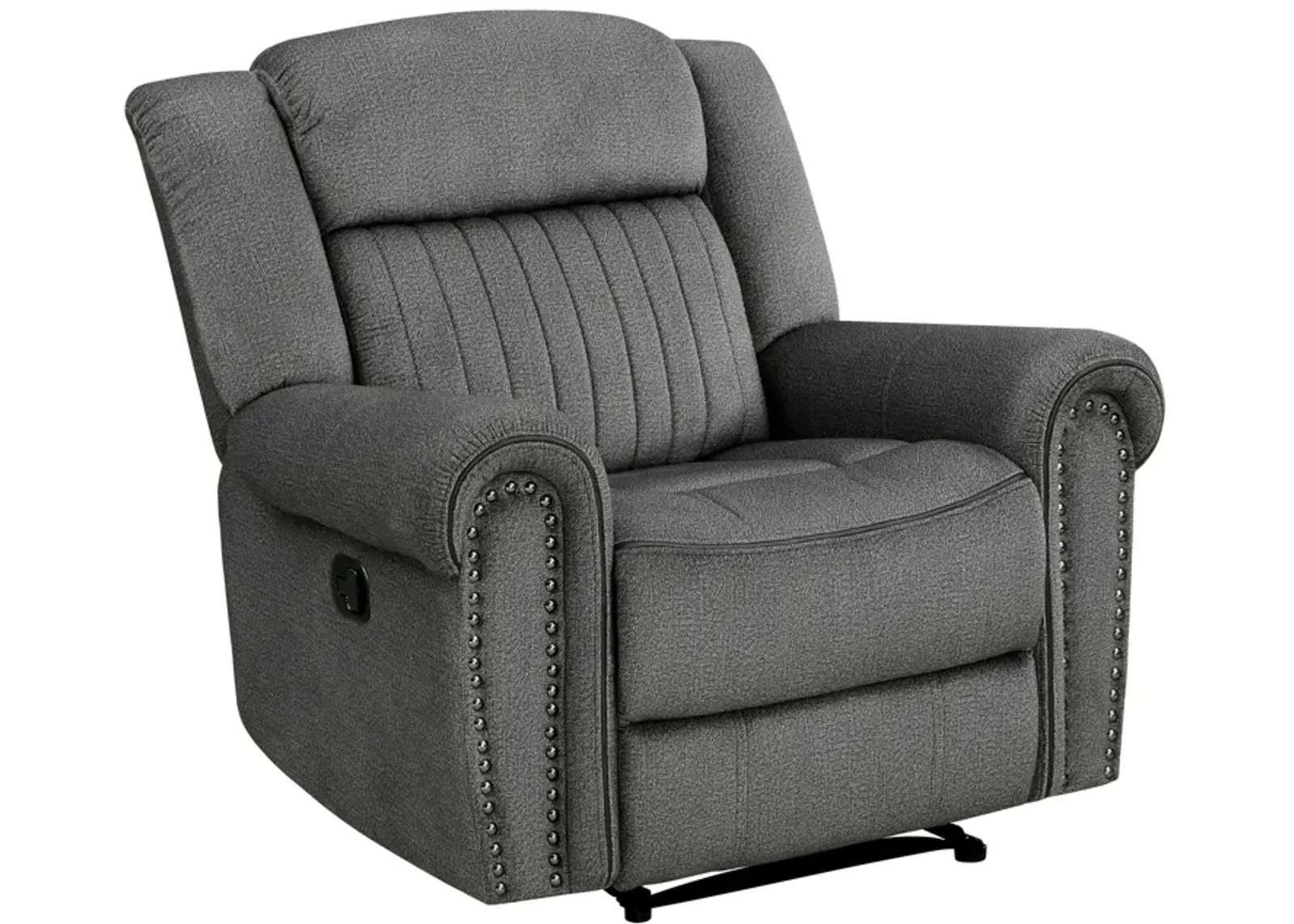 Ben 38 Inch Manual Recliner Chair, Gray Microfiber, Plush Foam, Solid Wood - Benzara