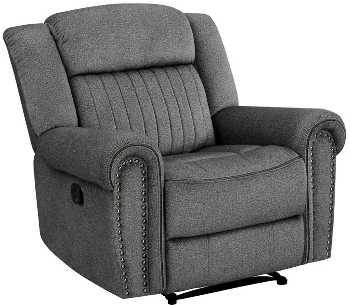 Ben 38 Inch Manual Recliner Chair, Gray Microfiber, Plush Foam, Solid Wood - Benzara