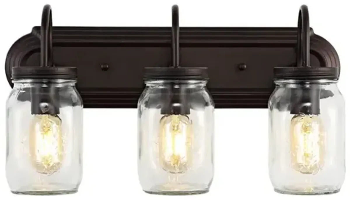 Gaines 3-Light Farmhouse Industrial Iron Mason Jar LED Vanity