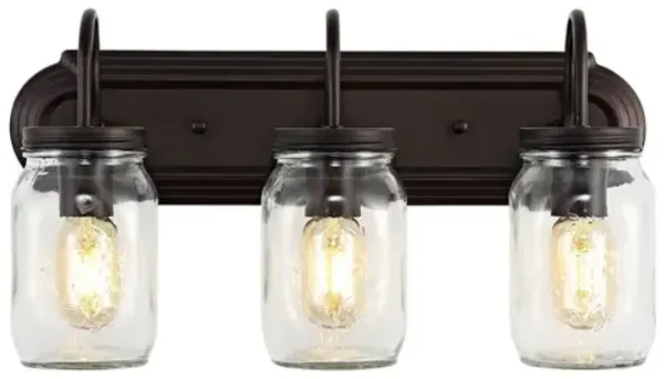 Gaines 3-Light Farmhouse Industrial Iron Mason Jar LED Vanity