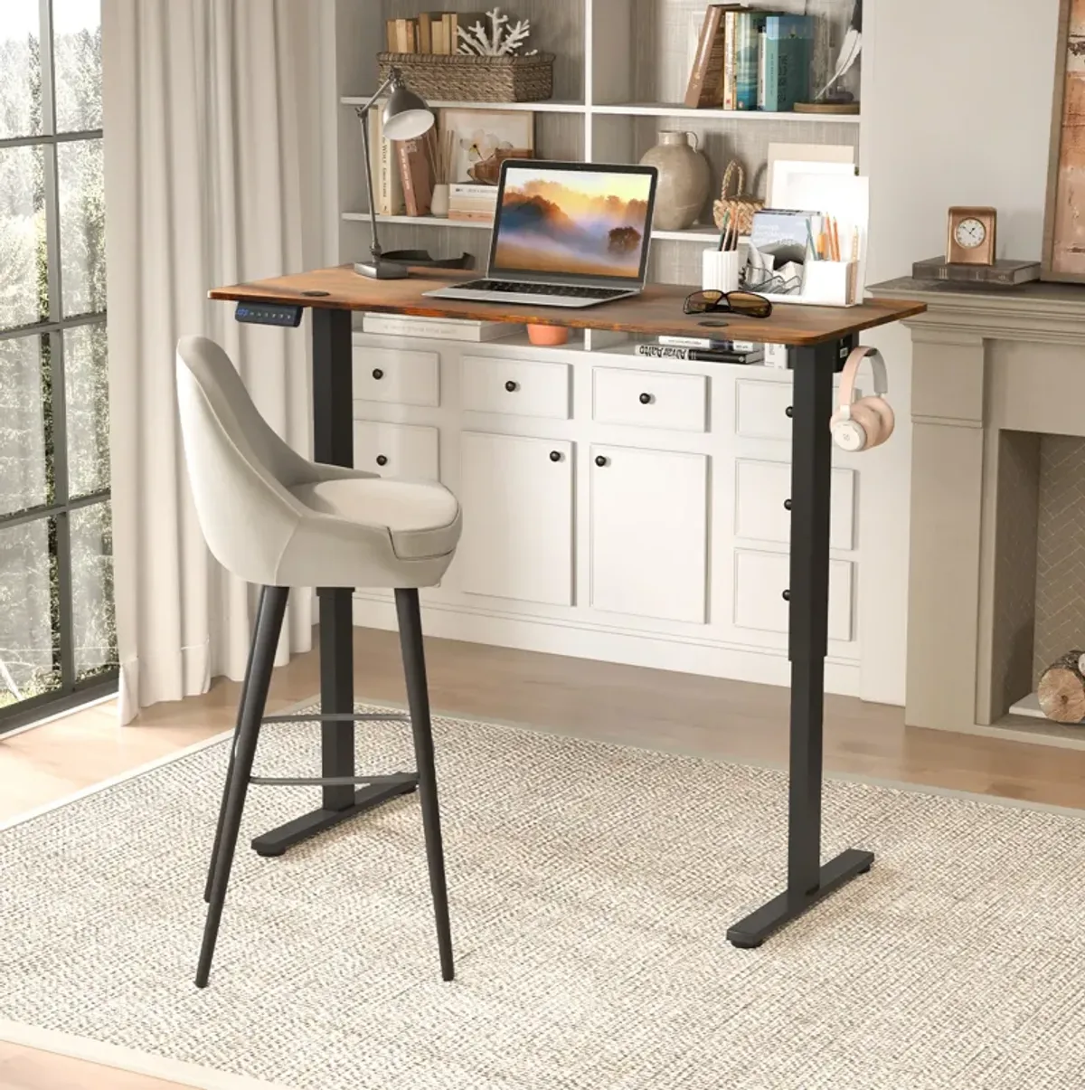 Sit-Stand Home Office Desk with 3 Adjustable Memory Height Settings for Ergonomic Comfort