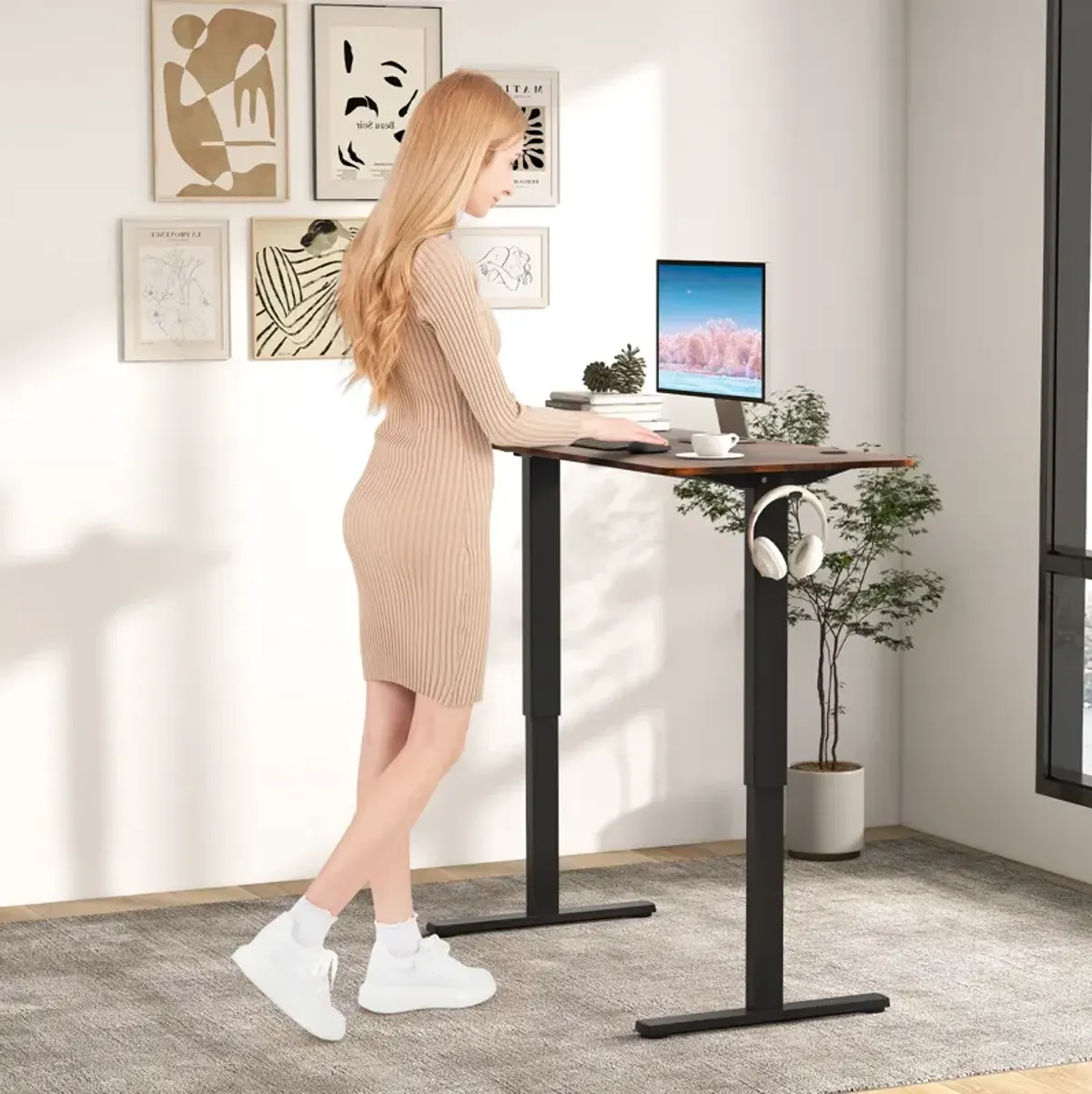 Sit-Stand Home Office Desk with 3 Adjustable Memory Height Settings for Ergonomic Comfort