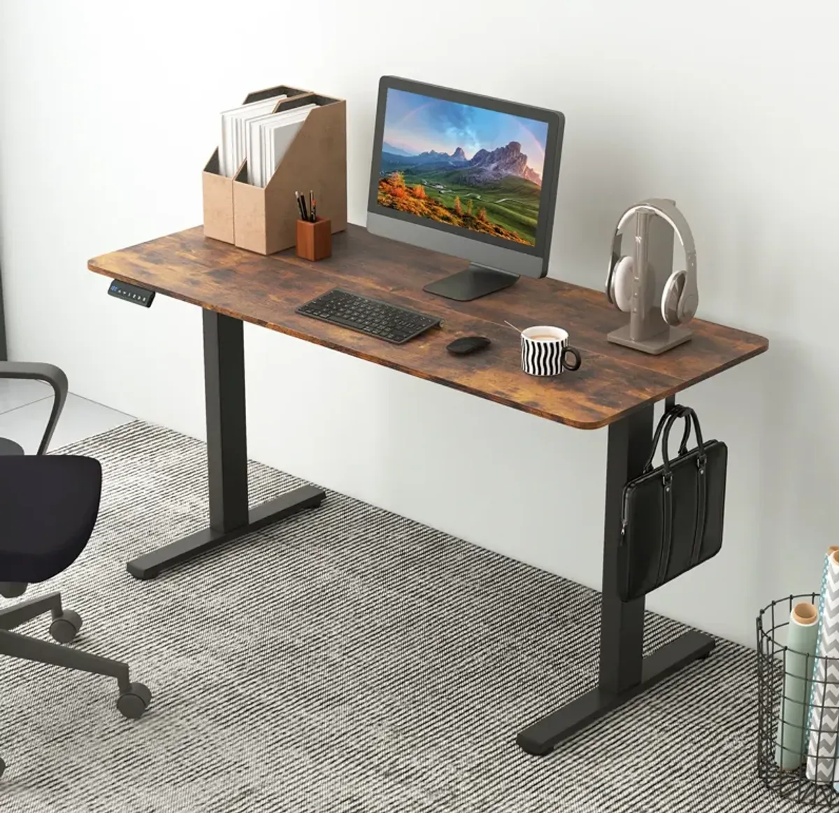 Sit-Stand Home Office Desk with 3 Adjustable Memory Height Settings for Ergonomic Comfort