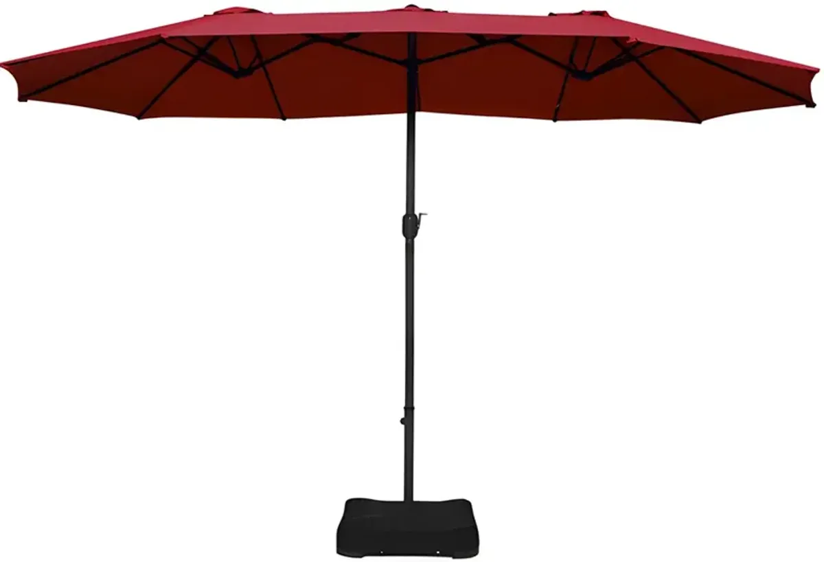 15 Feet Extra Large Patio Double Sided Umbrella with Crank and Base