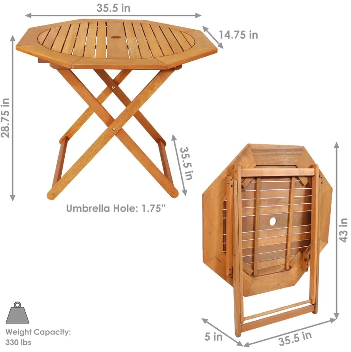 Sunnydaze Meranti Wood Folding Octagon Patio Dining Table