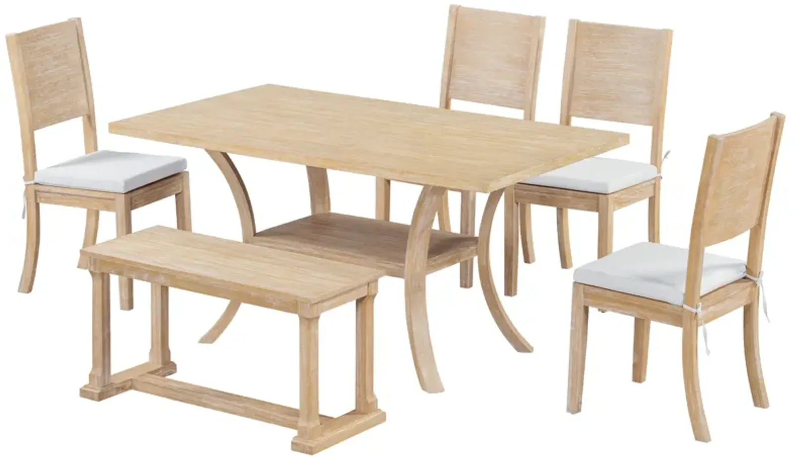 Merax 6-Piece Wood Dining Table Chairs Bench Set