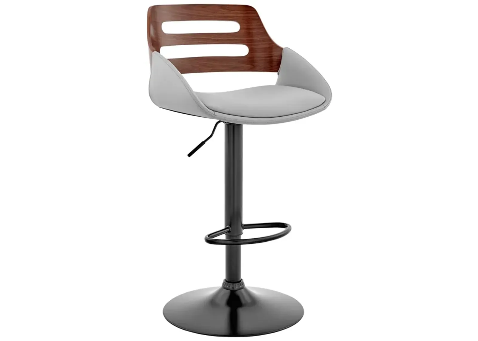 Faux Leather Adjustable Swivel Bar Stool, Walnut and Gray-Benzara