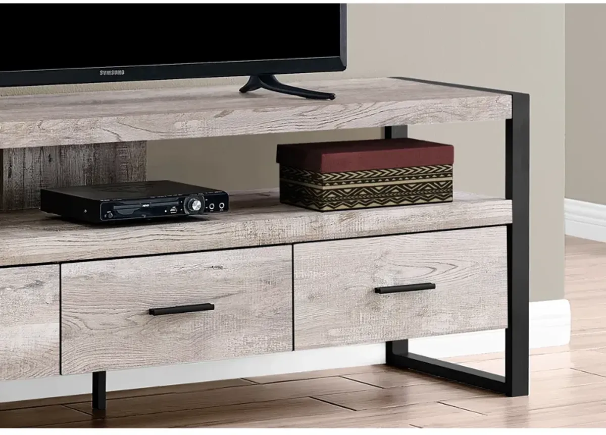 Monarch Specialties I 2822 Tv Stand, 60 Inch, Console, Media Entertainment Center, Storage Drawers, Living Room, Bedroom, Metal, Laminate, Beige, Black, Contemporary, Modern