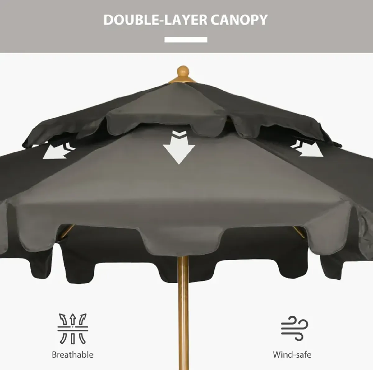 Patio Sun Shield: 9' Umbrella with Double Top Ruffles & Push Button Tilt