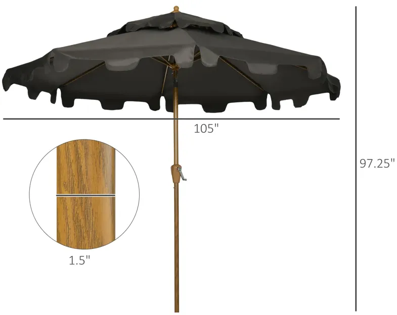 9' Patio Umbrella with Push Button Tilt and Crank, Double Top Ruffled Outdoor Market Table Umbrella with 8 Ribs, for Garden, Deck, Pool, Dark Grey