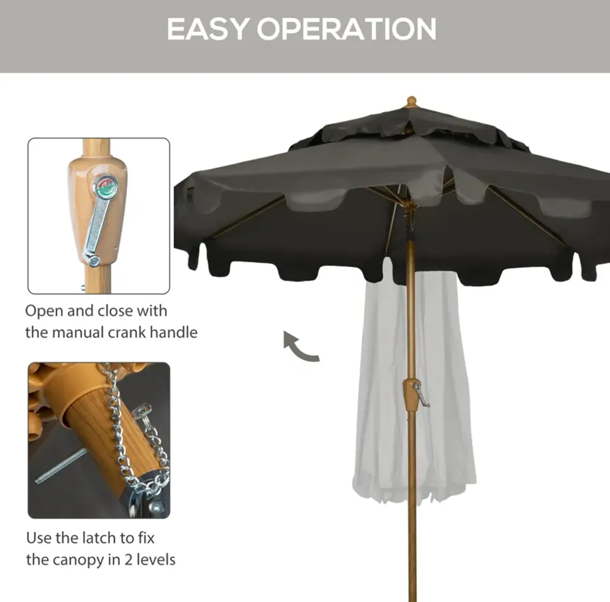 Patio Sun Shield: 9' Umbrella with Double Top Ruffles & Push Button Tilt