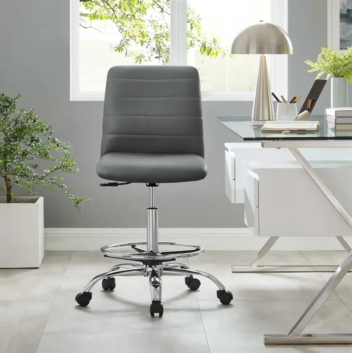 Modway Furniture - Ripple Armless Vegan Leather Drafting Chair