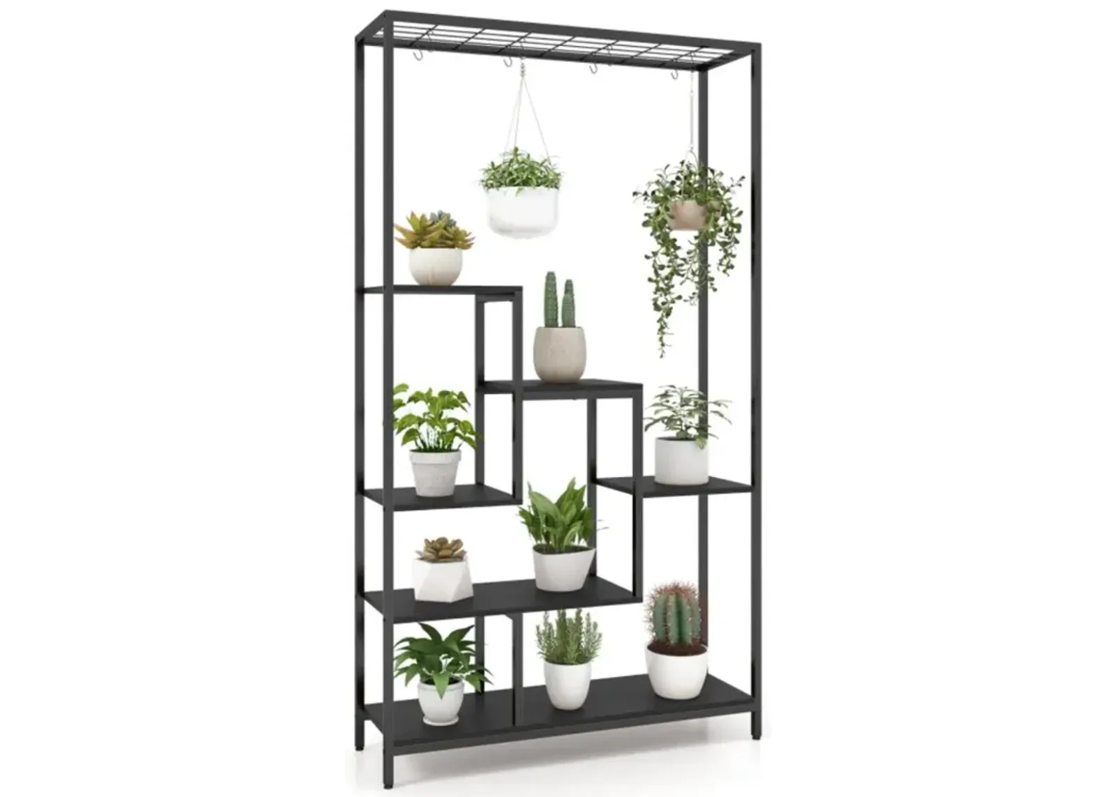 Hivvago 6-Tier Tall Plant Stand 71 Inch Metal Indoor Plant Shelf with 10 Hanging Hooks