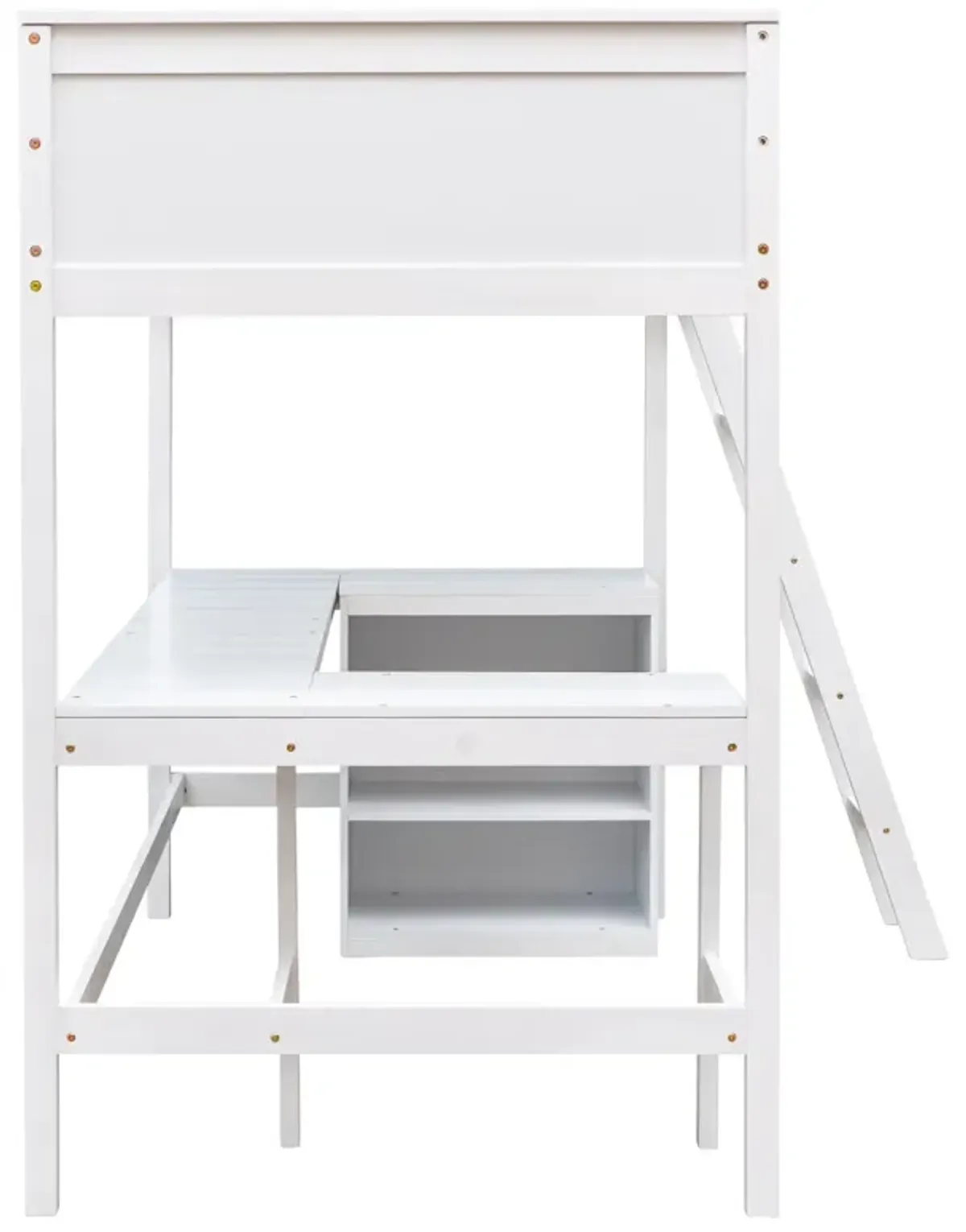 Twin Size Loft Bed With Shelves And Desk, Wooden Loft Bed With Desk