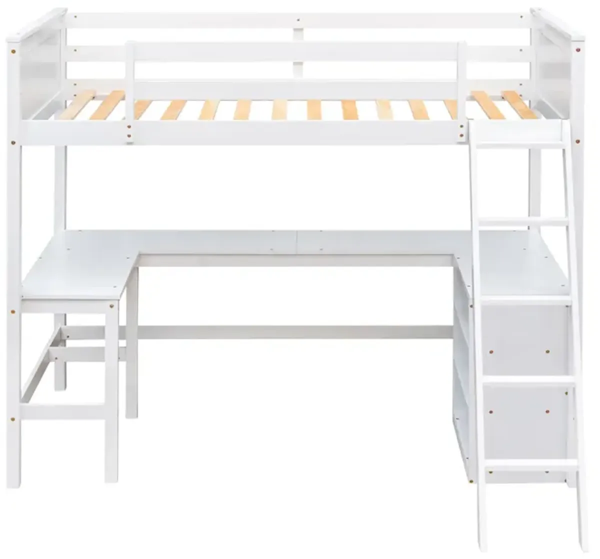 Twin Size Loft Bed With Shelves And Desk, Wooden Loft Bed With Desk