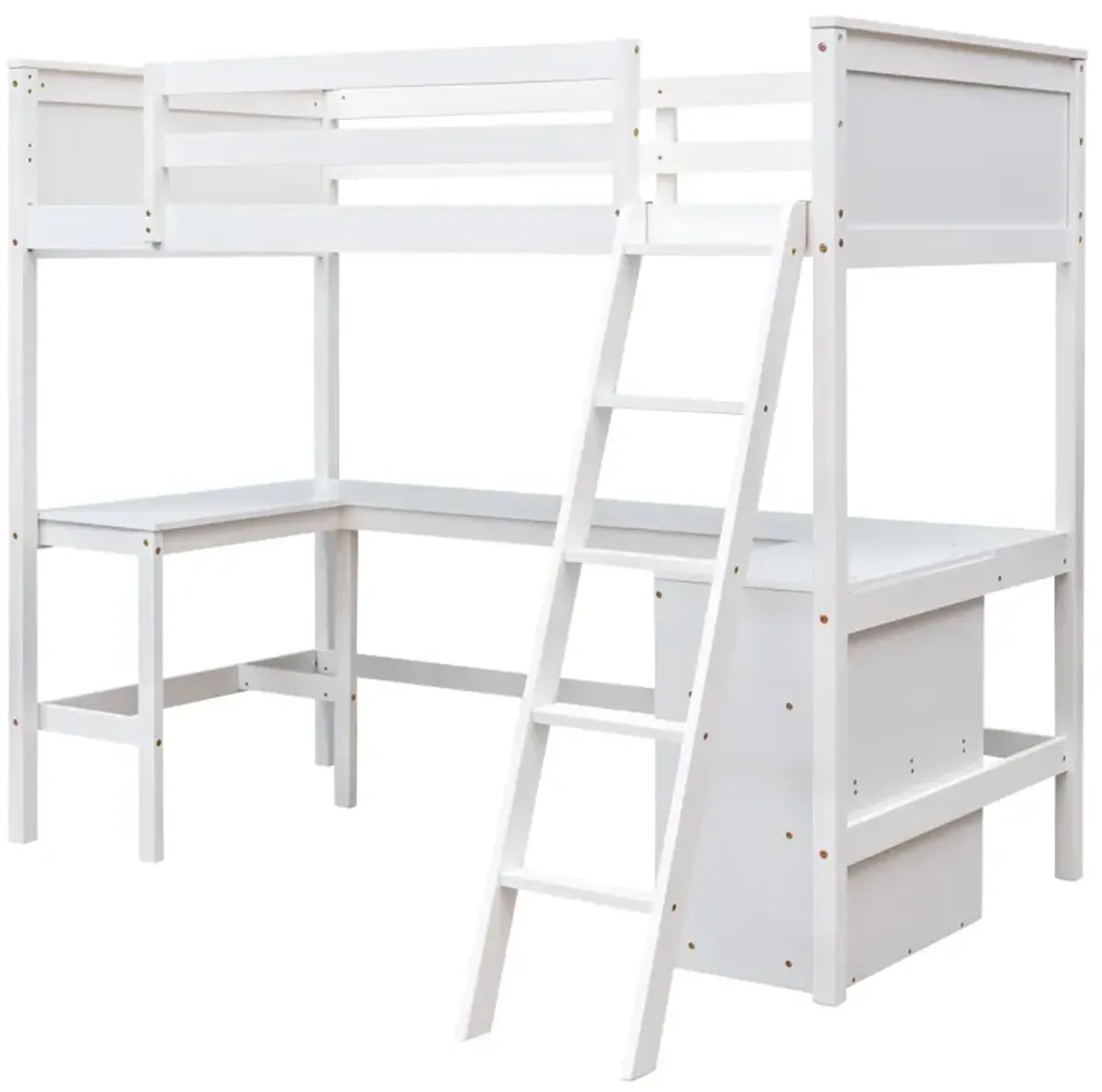 Twin Size Loft Bed With Shelves And Desk, Wooden Loft Bed With Desk