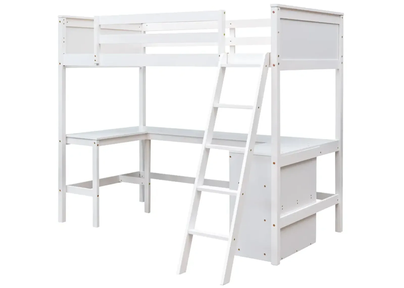 Twin Size Loft Bed With Shelves And Desk, Wooden Loft Bed With Desk