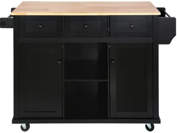 Merax Kitchen Cart with Rubber wood Drop-Leaf Countertop