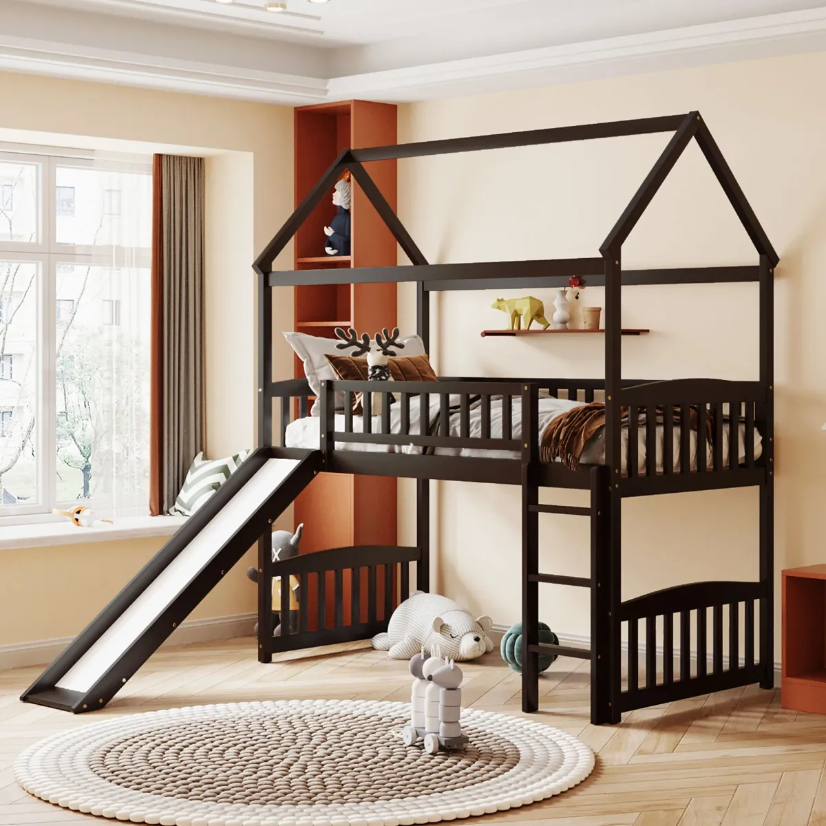 Merax House Bed Loft Bed with Slide