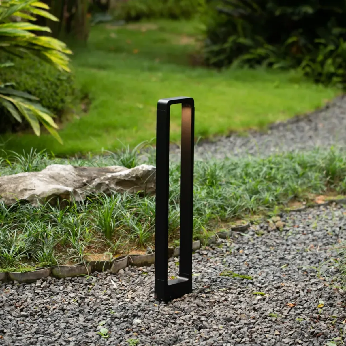 Decorative Driveway Bollard Rectangle LED Garden Light, Large Black Aluminum Pathway Yard Outdoor Light