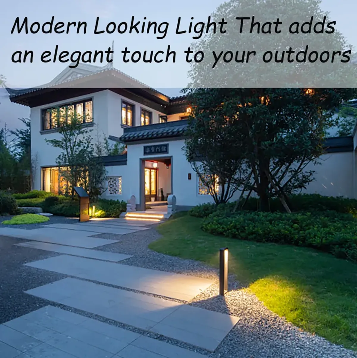 Decorative Driveway Bollard Rectangle LED Garden Light, Large Black Aluminum Pathway Yard Outdoor Light