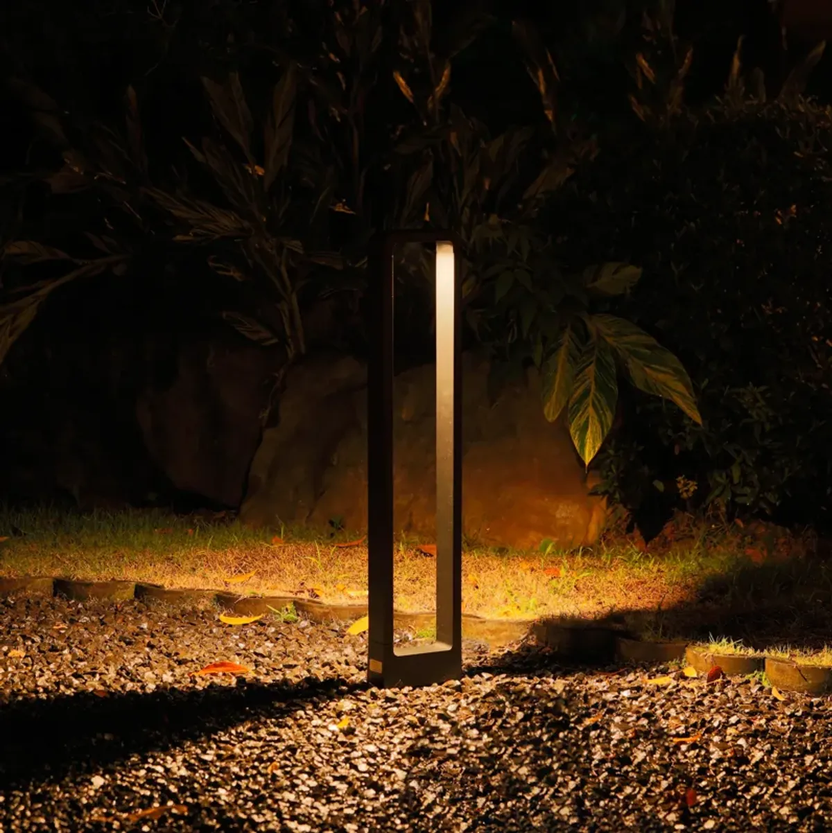 Decorative Driveway Bollard Rectangle LED Garden Light, Large Black Aluminum Pathway Yard Outdoor Light