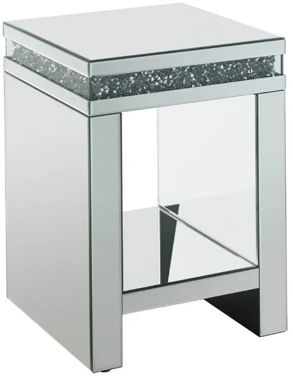 End Table with Faux Acrylic Diamond Inlay and 1 Lower Shelf, Silver-Benzara