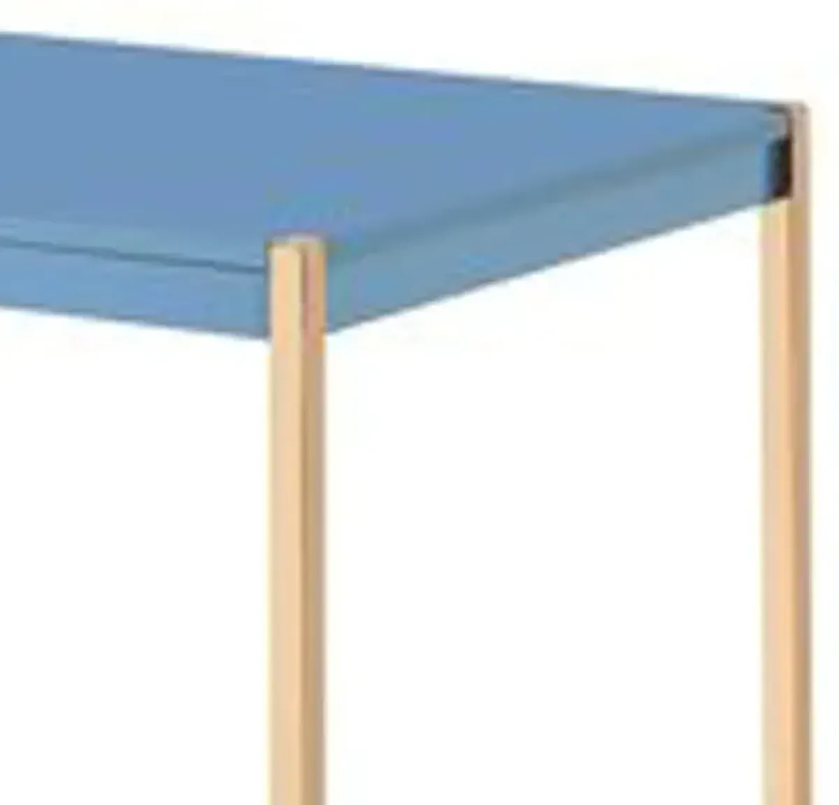 Writing Desk with USB Dock and Metal Legs, Blue and Rose Gold-Benzara