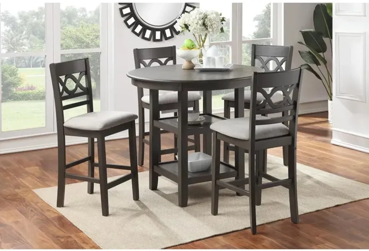 New Classic Furniture Cori 5-Piece Wood Round Counter Table Set with 4 Chairs in Gray