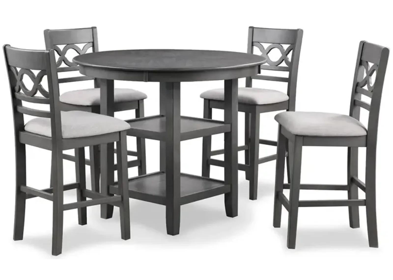 New Classic Furniture Cori 5-Piece Wood Round Counter Table Set with 4 Chairs in Gray