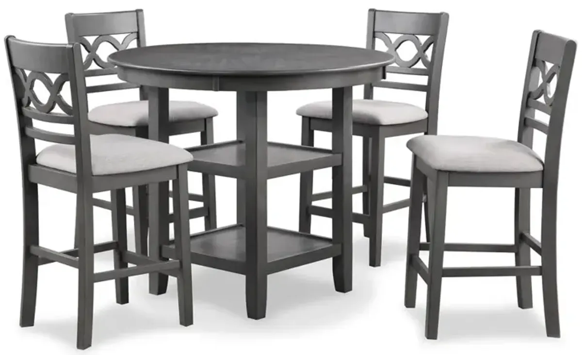 New Classic Furniture Cori 5-Piece Wood Round Counter Table Set with 4 Chairs in Gray