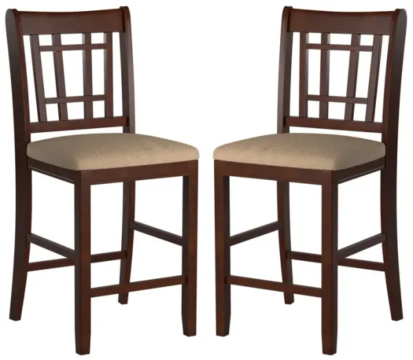 Wooden Counter Height Chair, Dark Brown & Cream, Set of 2-Benzara