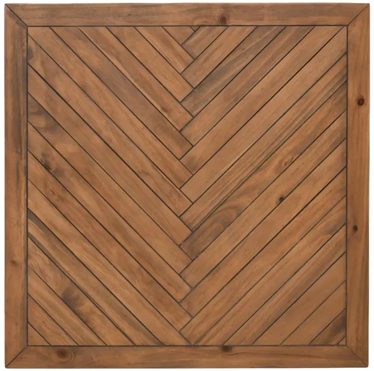 Nat 30 Inch Solid Wood Square Coffee Table, Herringbone, Brown, Black-Benzara